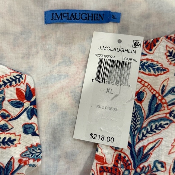 J. McLaughlin Rue Coral/Blue Linen Floral Sleeveless Shift Dress XL NEW $218 - Picture 14 of 16